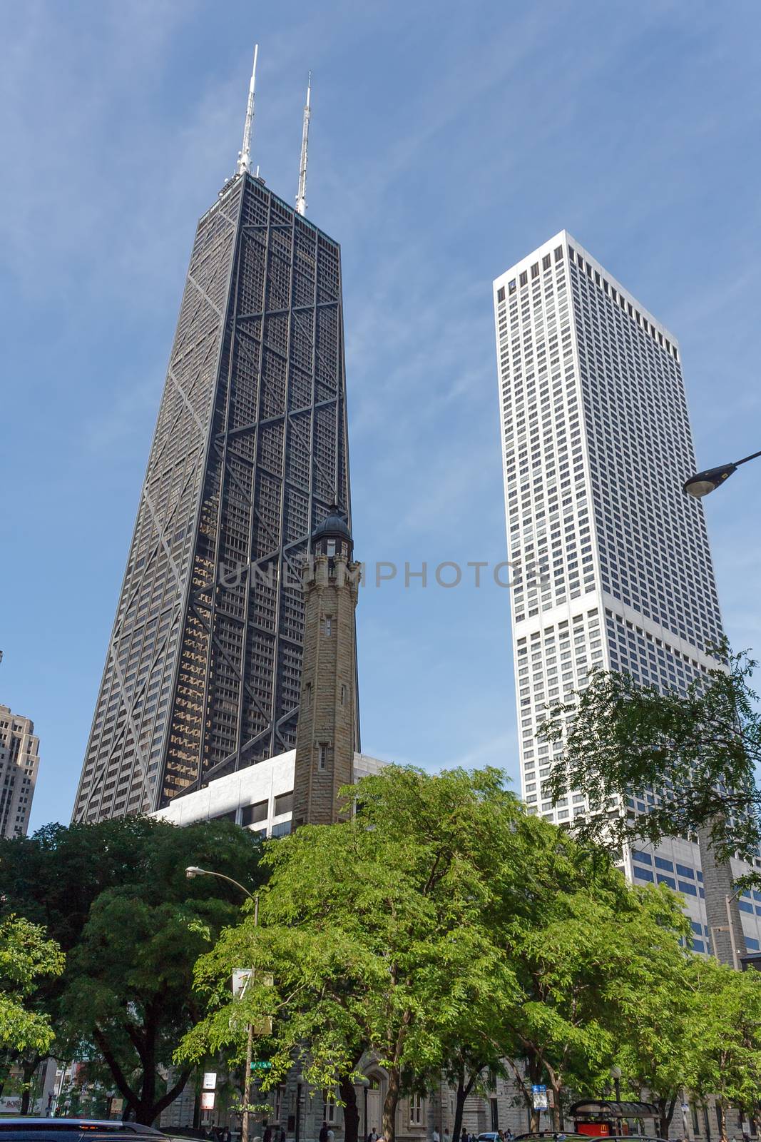 CHICAGO, USA - JUNE 4, 2010: Johnncock  Habuilding on Michigan Ave (Magnificent Mile) in Chicago was in 1968 the tallest building outside of New York. It stands next to Water Tower Place