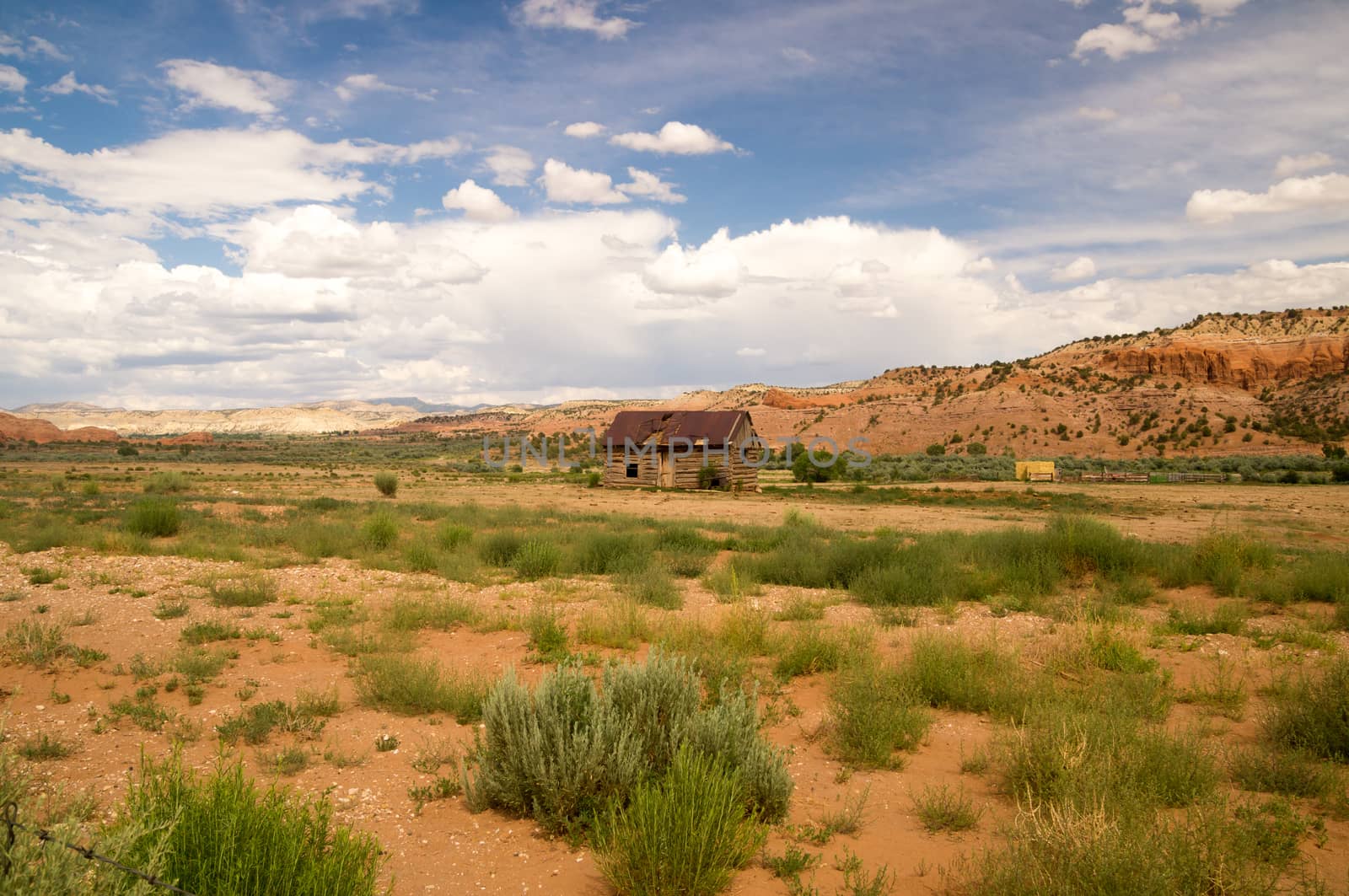 Desert setting for cabin and hay in Utah USA
