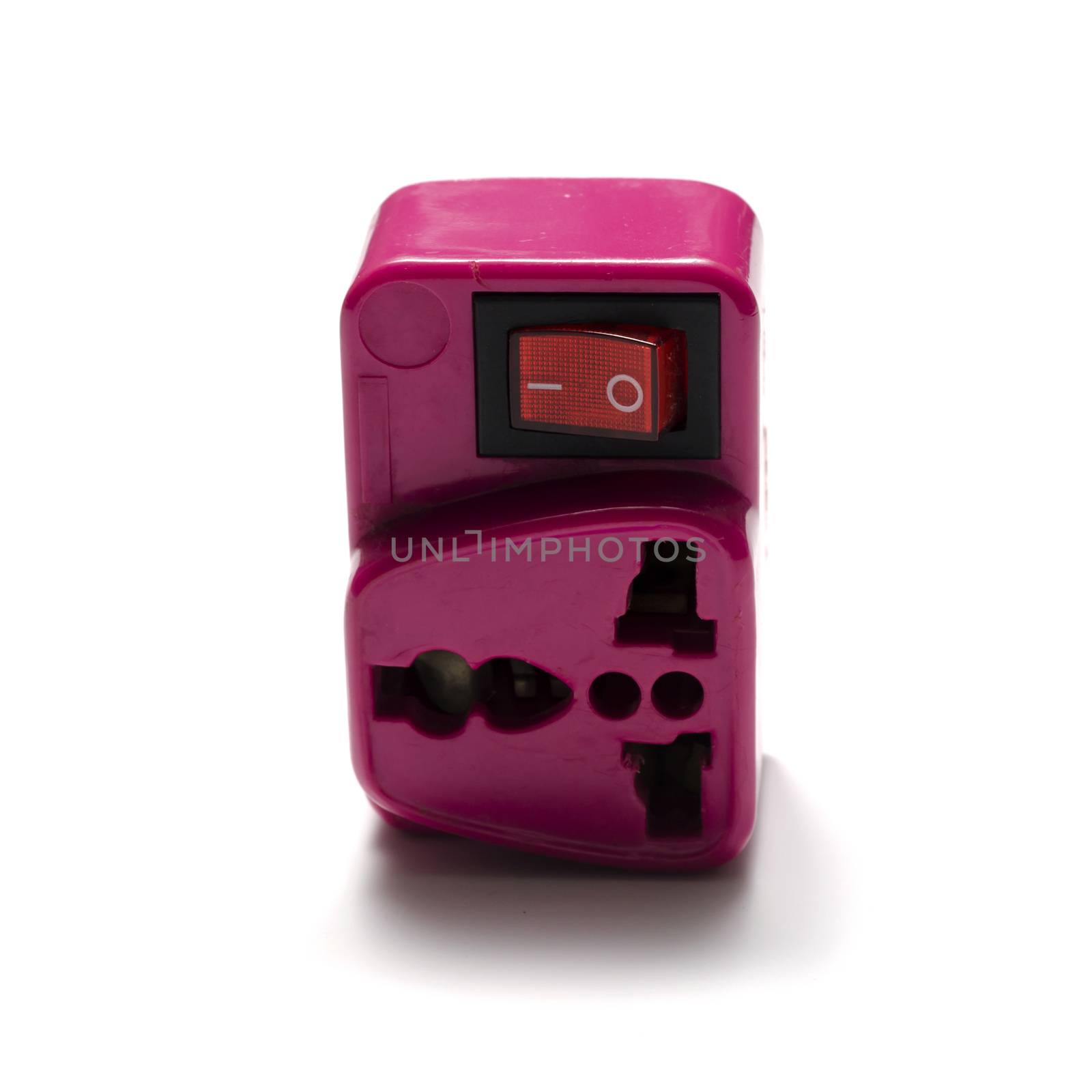 pink adapter plug on a white background