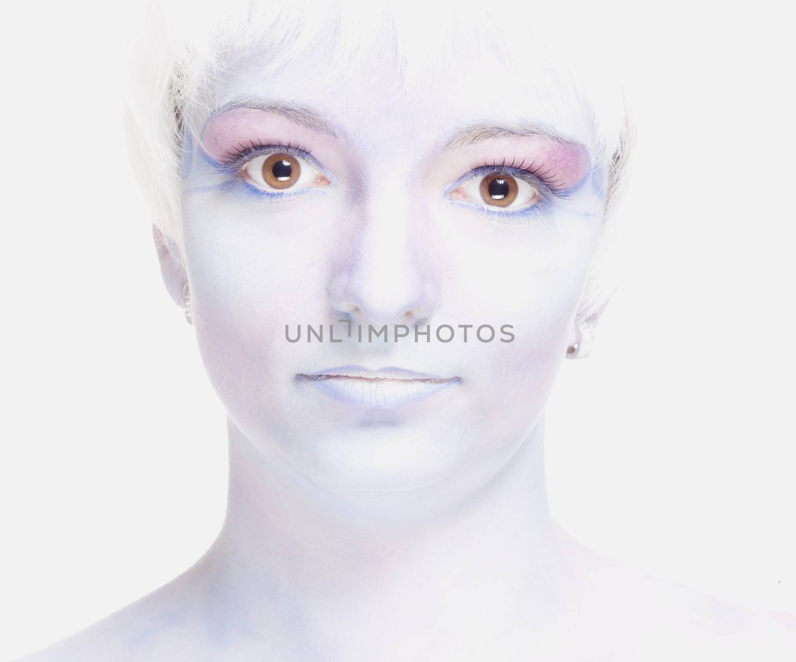 Portrait of a Woman with White Wig and Fantastic Makeup