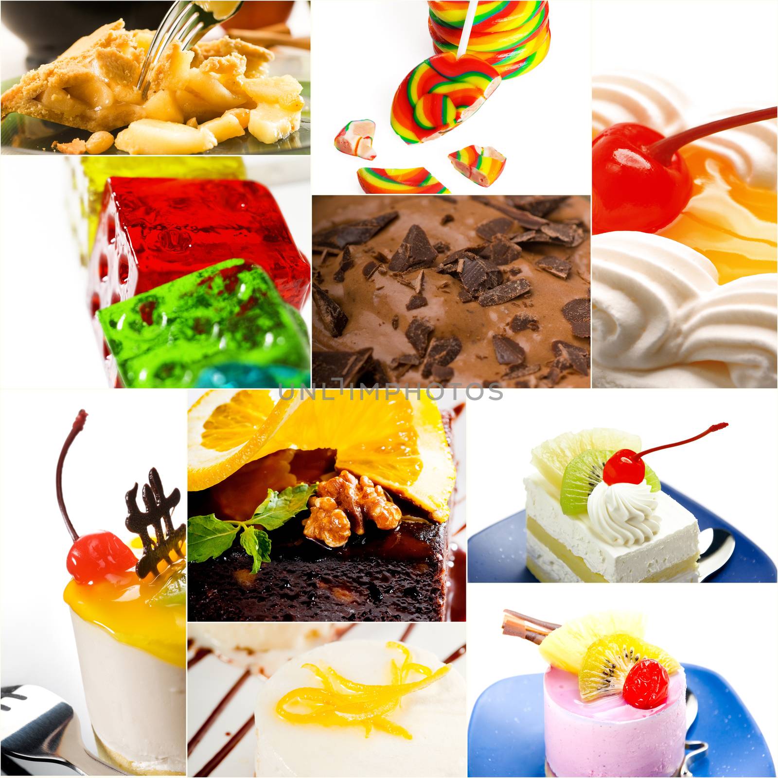 dessert cake and sweets collection collage bright mood