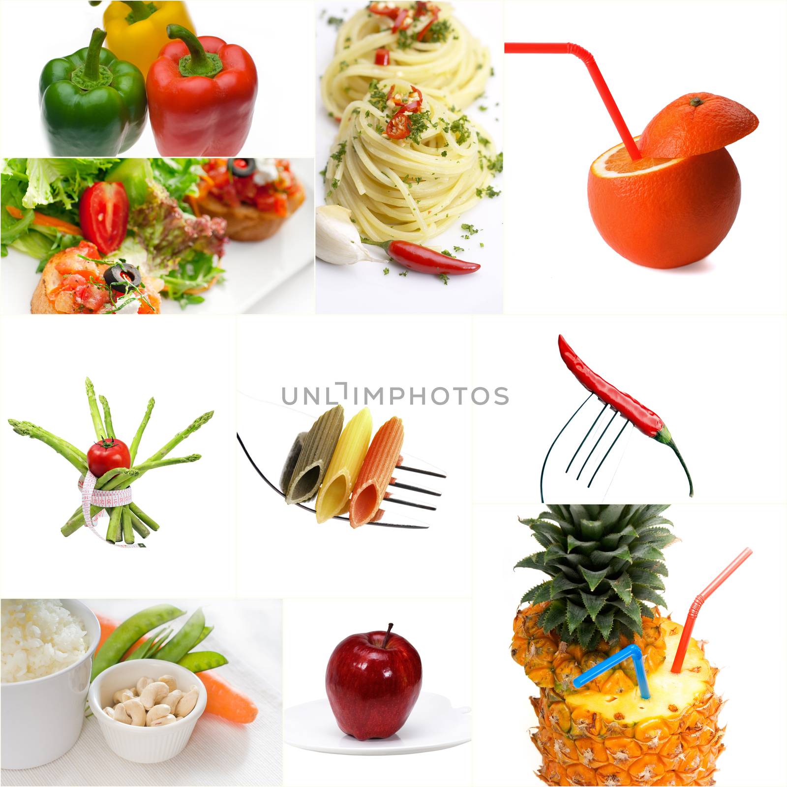 Organic Vegetarian Vegan dietetic  food collage  bright  mood