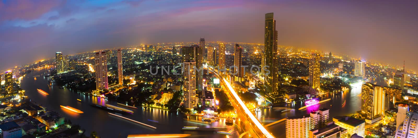 Panorama view of Bangkok city at nighttime