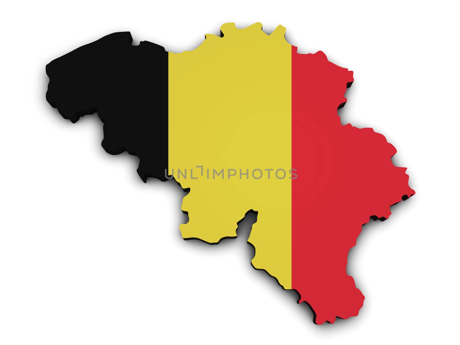 Shape 3d of Belgium map with Belgian flag, illustration isolated on white background.