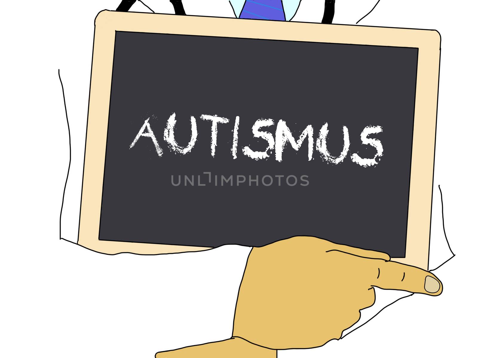 Illustration: Doctor shows information: autism in german
