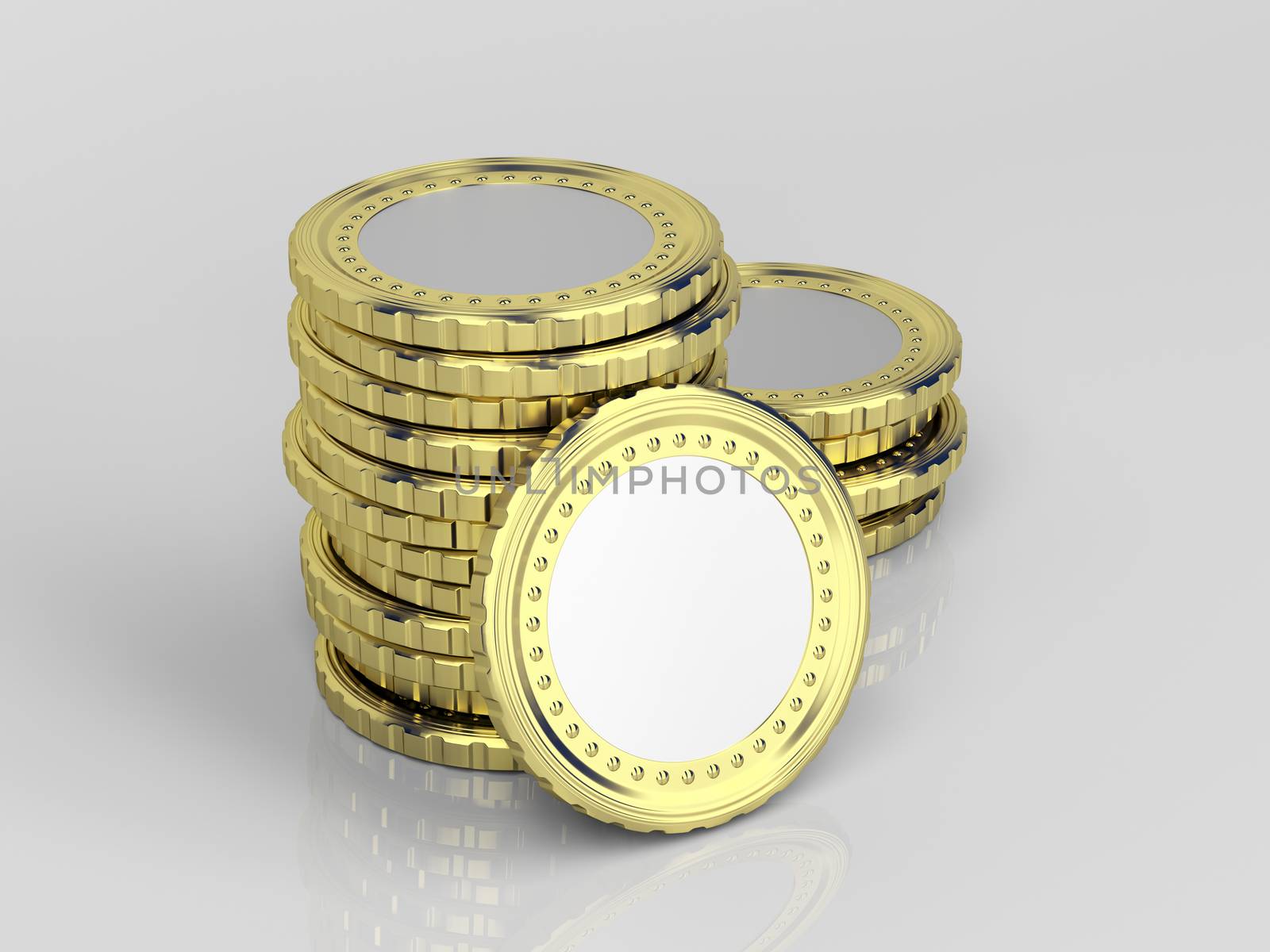 Coins on shiny gray background