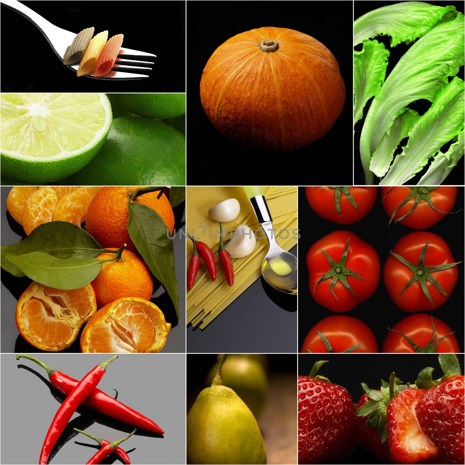 Organic Vegetarian Vegan dietetic  food collage  dark mood