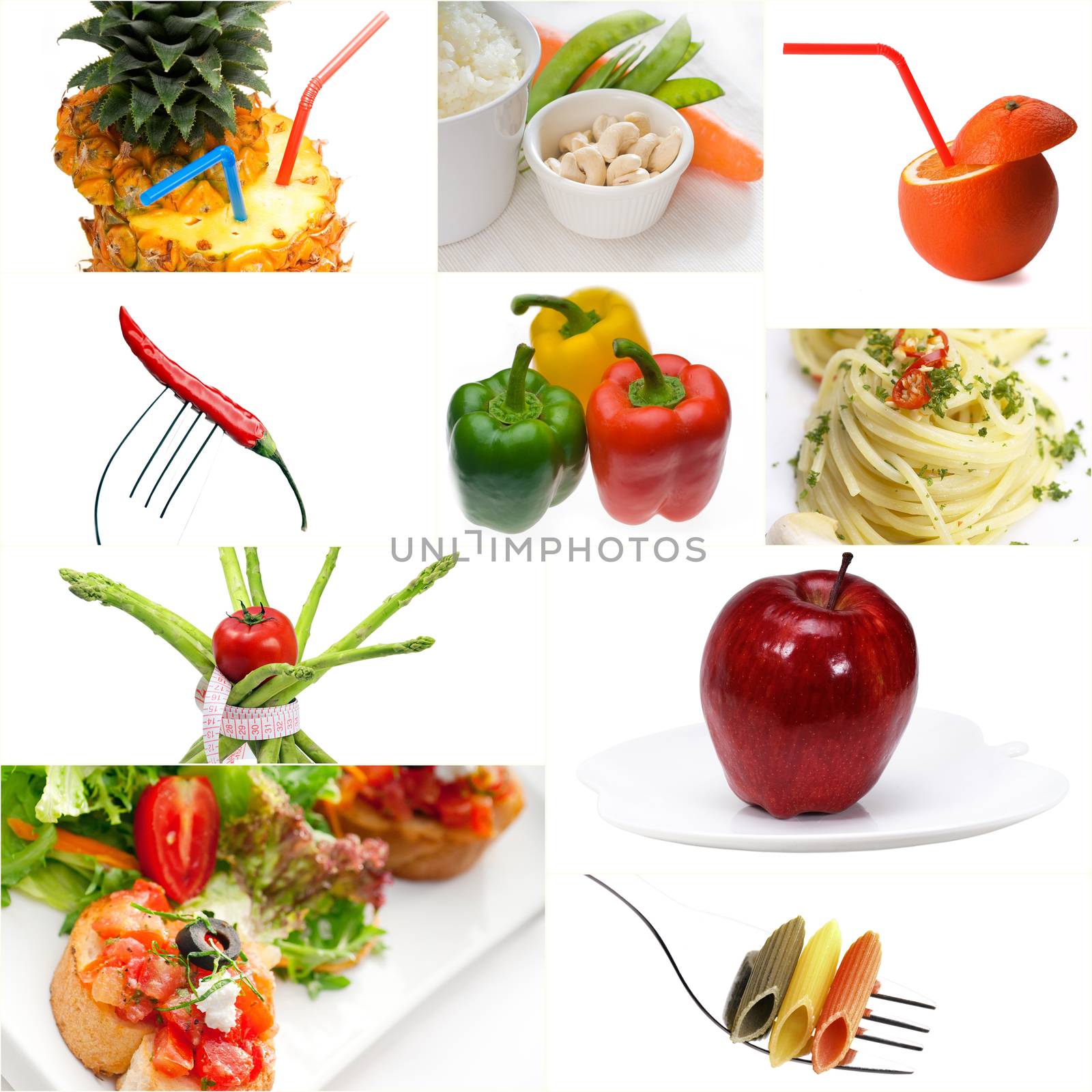 Organic Vegetarian Vegan dietetic  food collage  bright  mood