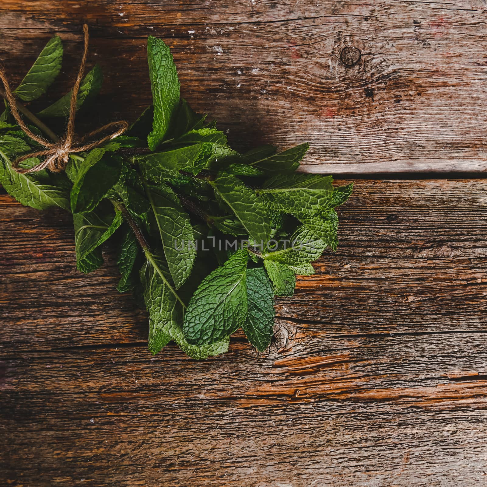 Mint on the wooden table