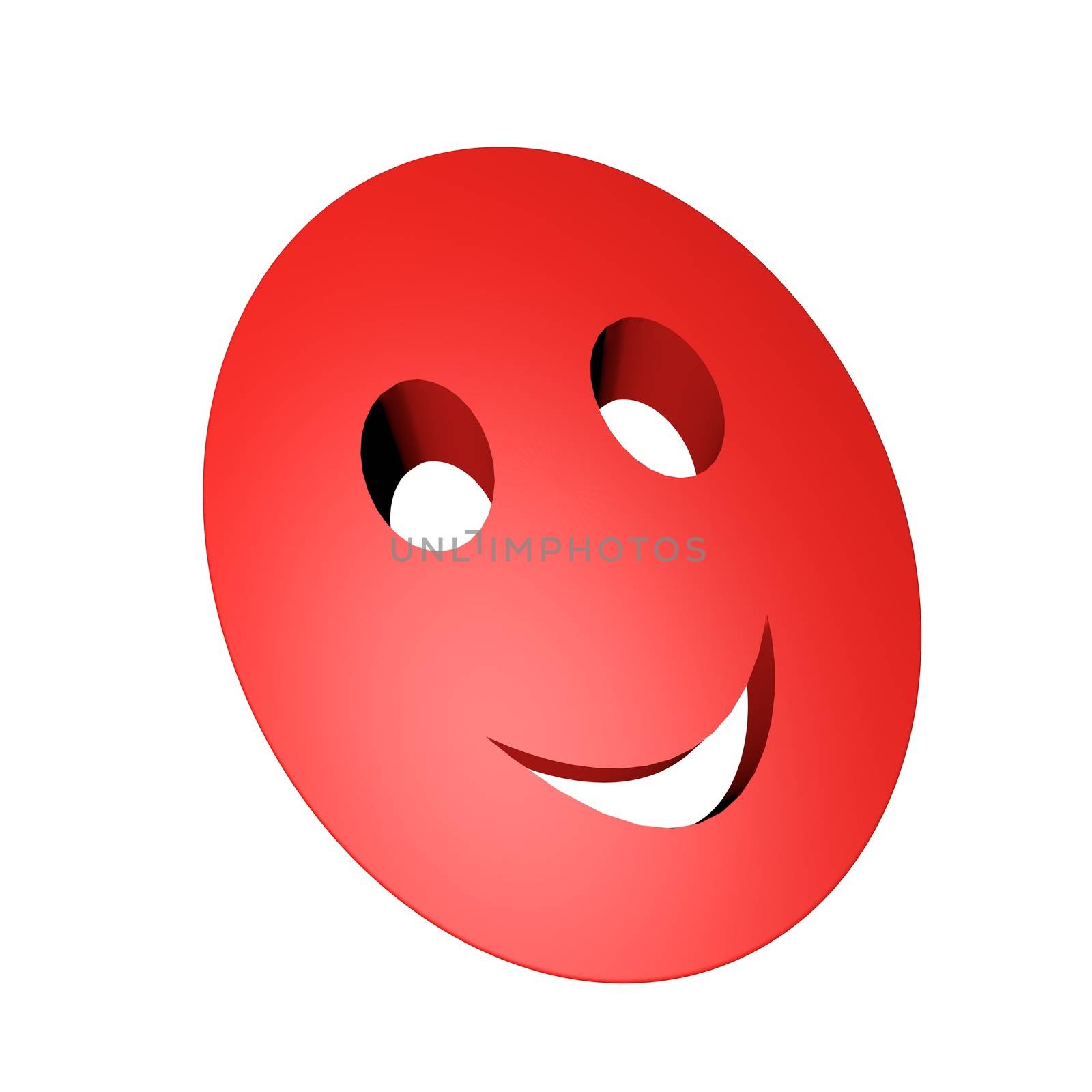 Red smiling mask, isolated over white, 3d render