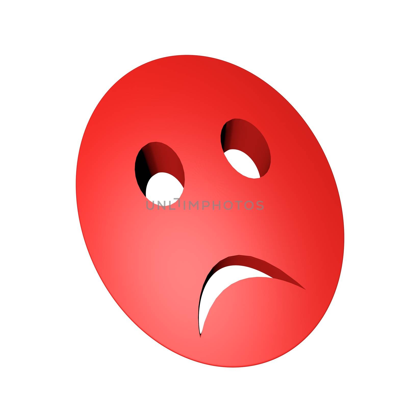 Red sad mask isolated over white, 3d render
