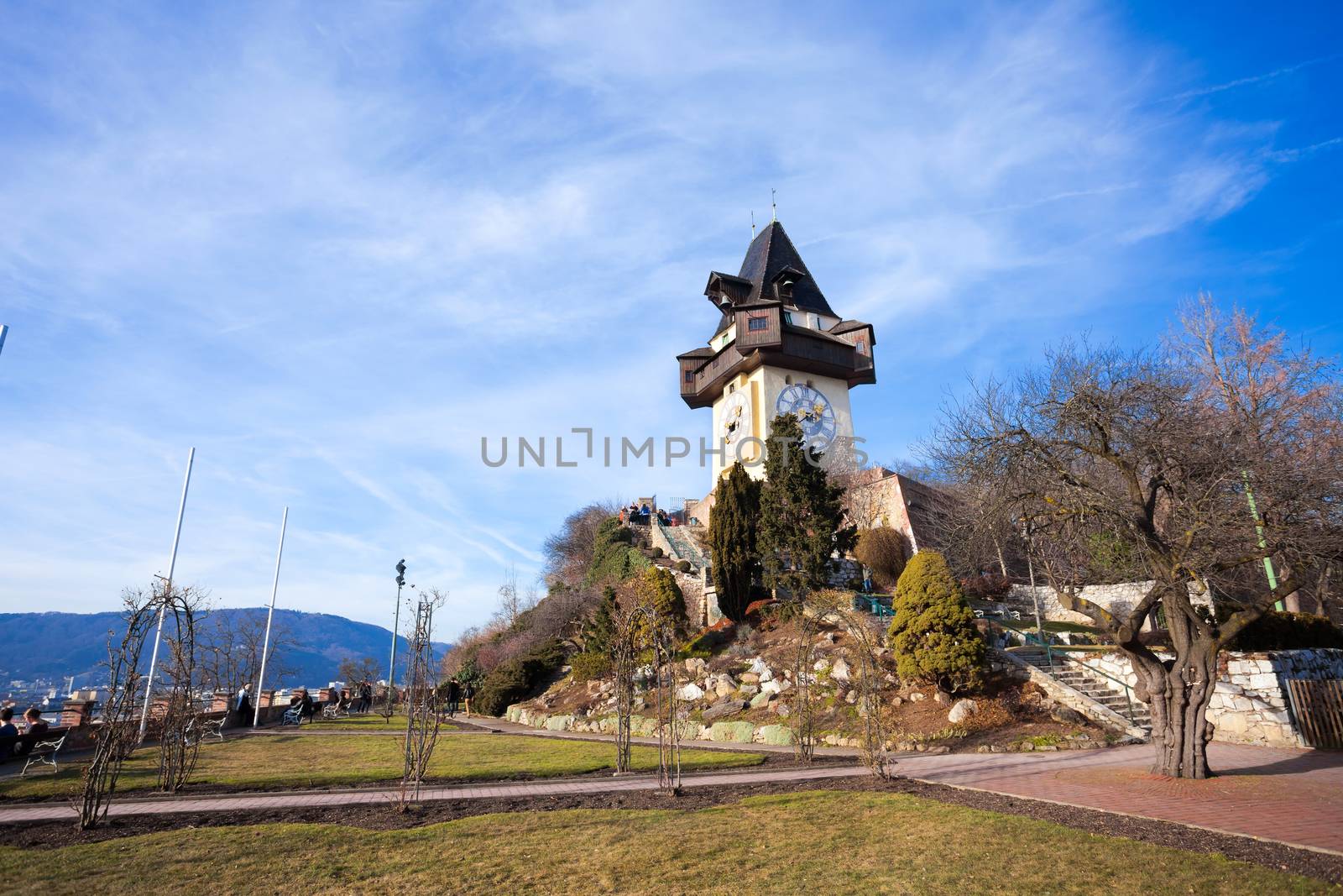Graz, Austria - January 16, 2011: Uhrturm old clock tower in Graz, Styria, Austria