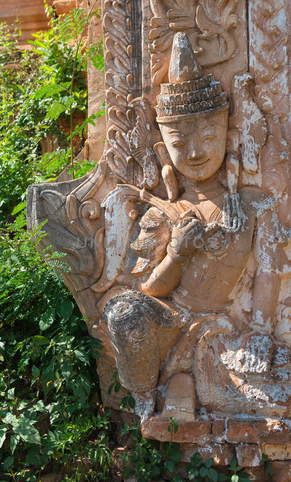 Detail of ancient Burmese Buddhist pagodas in the village of Indein on Inlay Lake in Shan State, Myanmar (Burma).