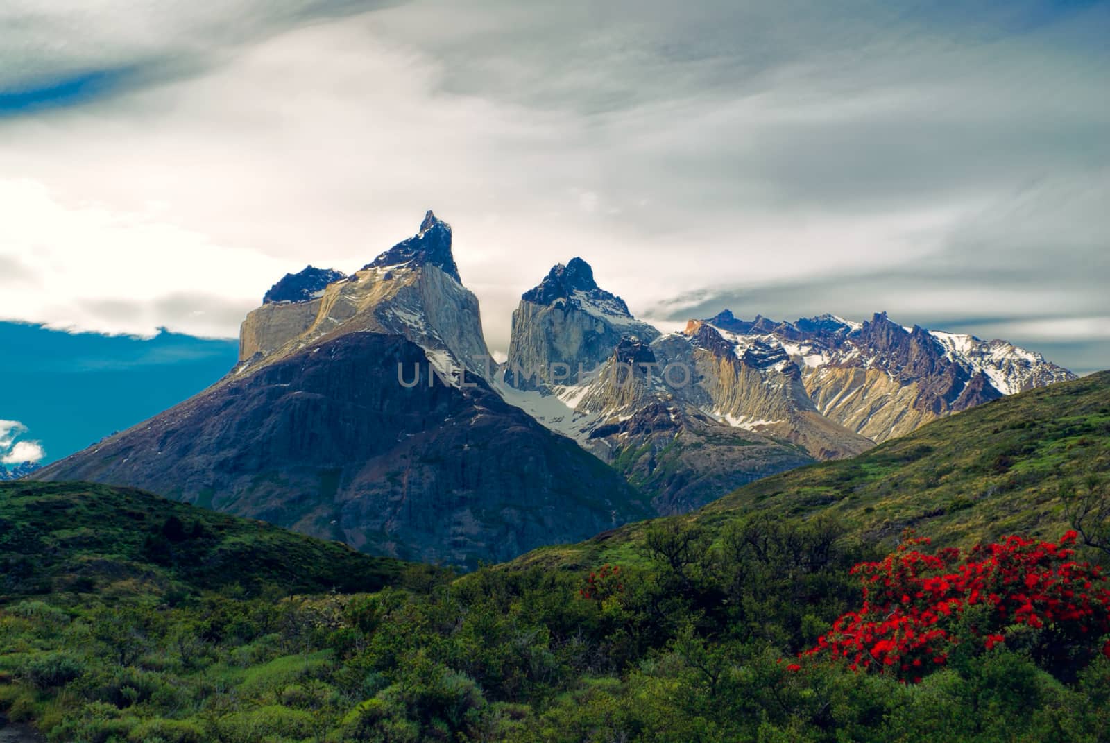 Amazing view of Torres del Paine in south American Andes                   