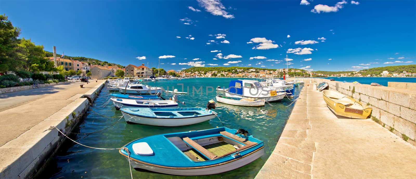 Town of Tisno on Murter island panoramic view, Dalmatia, Croatia