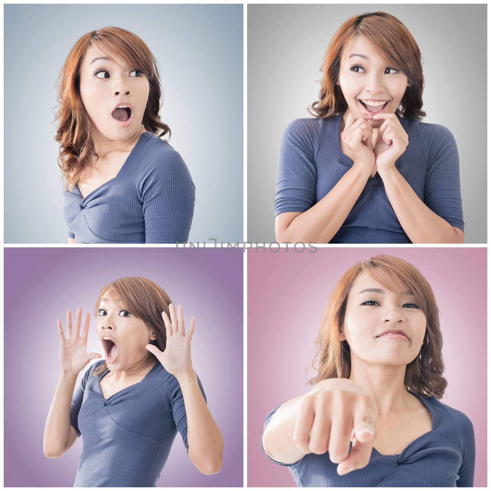 Collection of Asian woman face, closeup portrait.