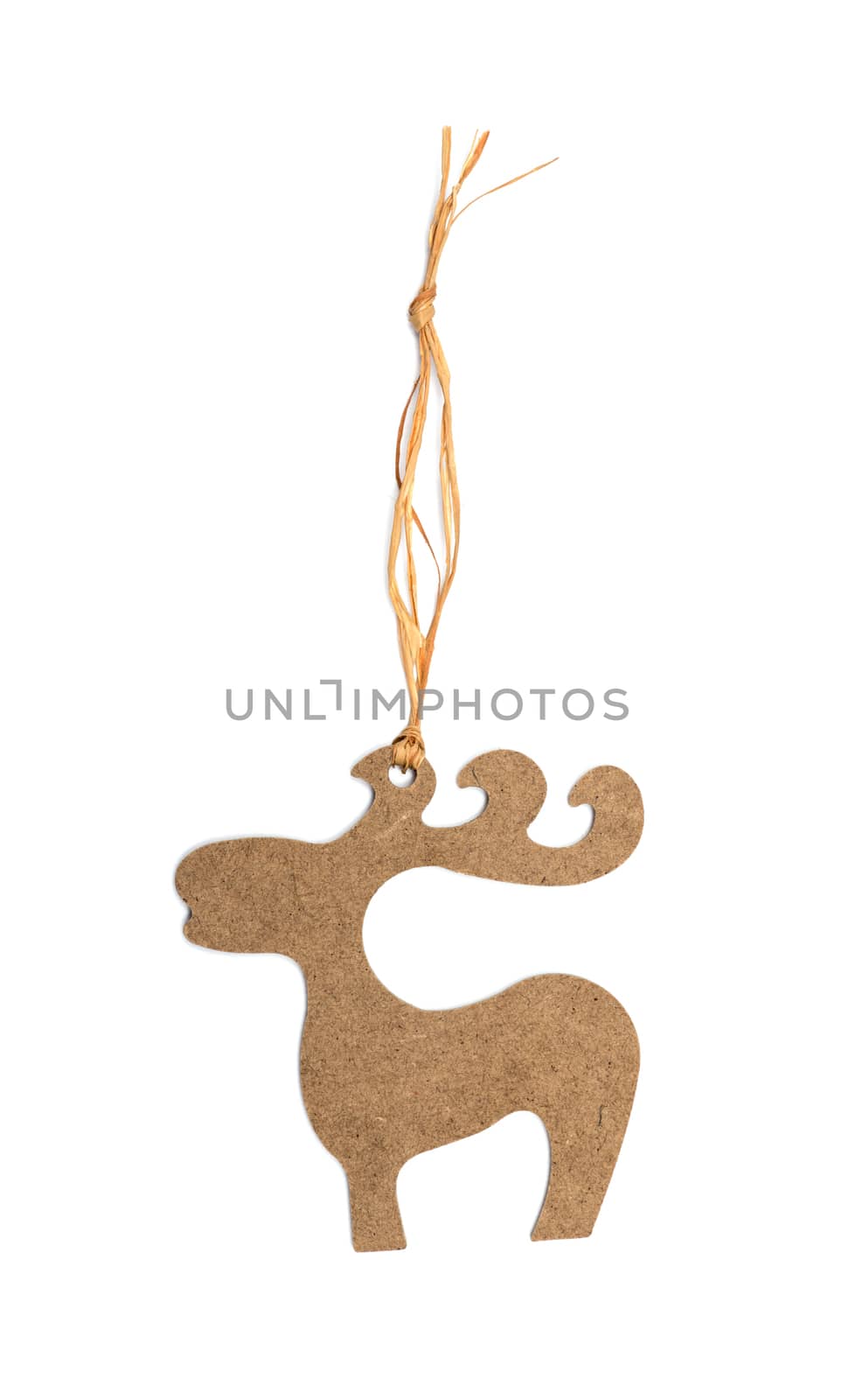 Christmas wooden toy deer on a white background