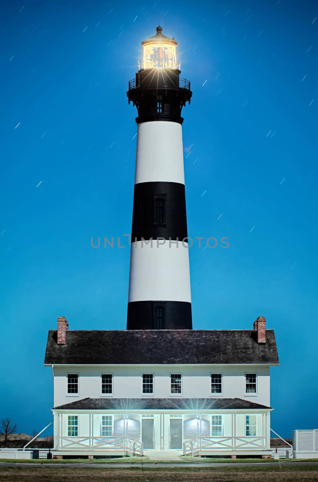 Black and white striped lighthouse at Bodie Island on the outer banks of North Carolina