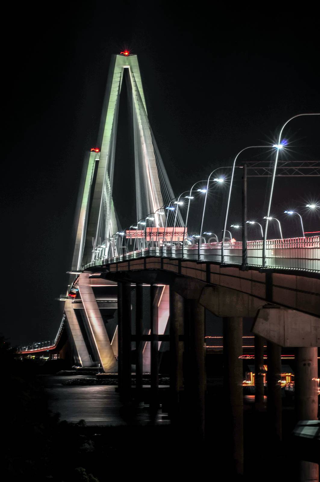 Cooper River Bridge at night Charleston South Carolina by digidreamgrafix