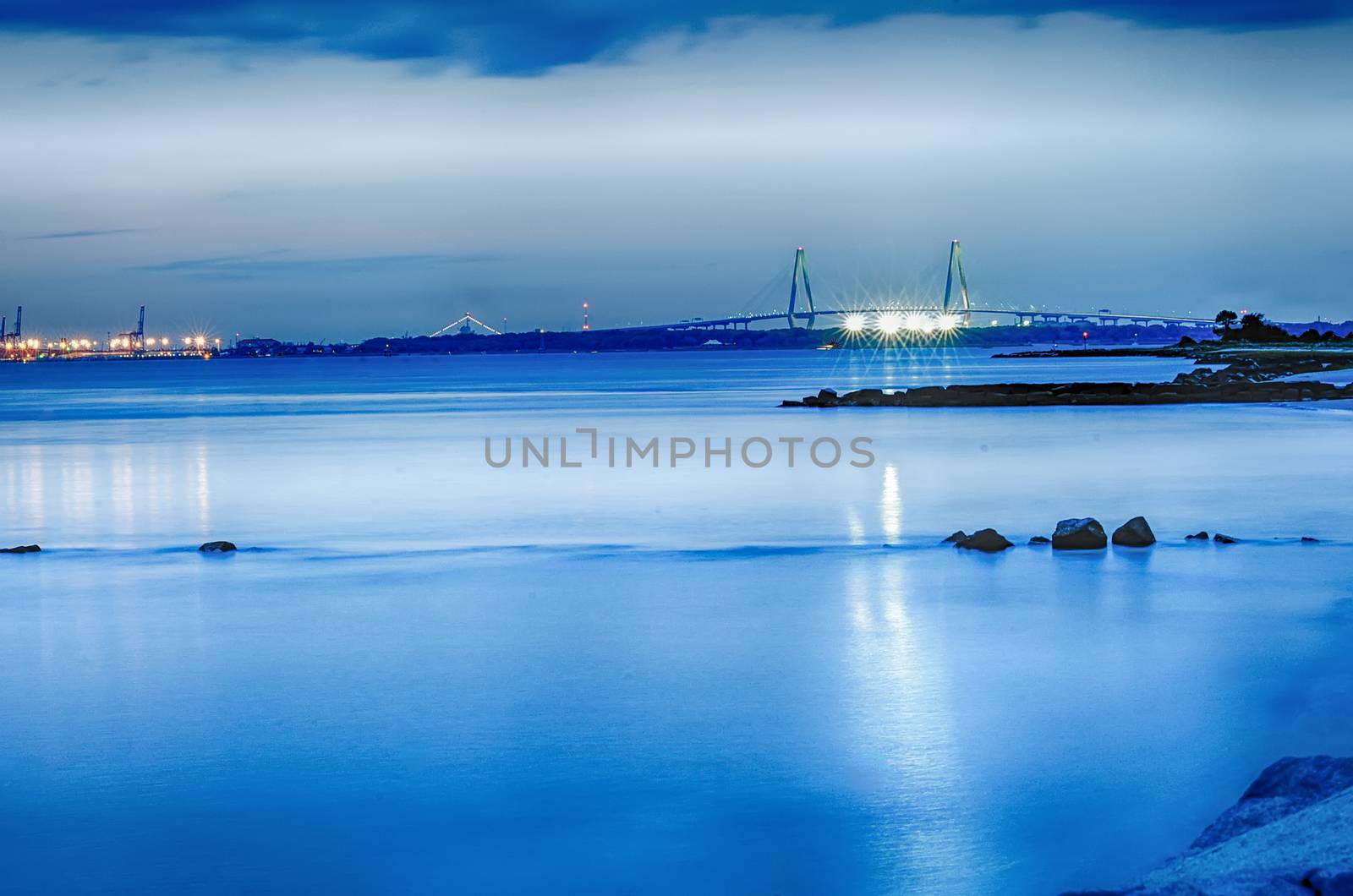 Cooper River Bridge at night Charleston South Carolina by digidreamgrafix