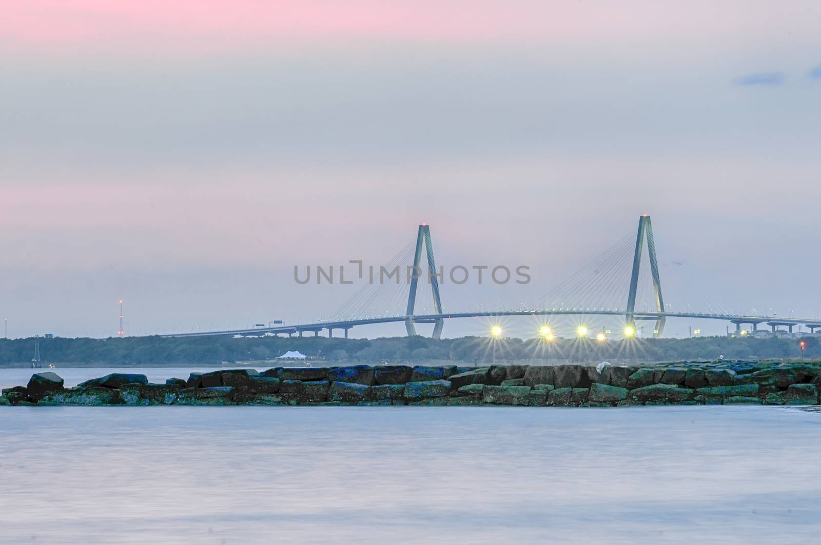 Cooper River Bridge at night Charleston South Carolina by digidreamgrafix