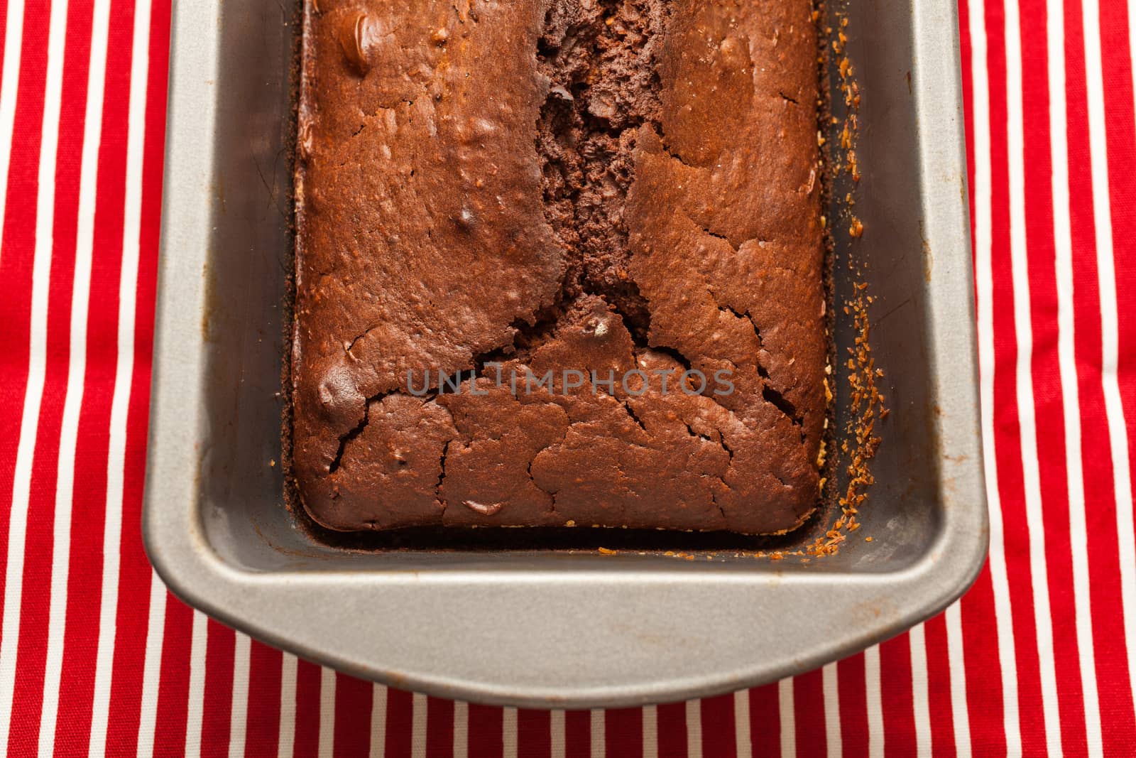 Freshly baked Chocolate cake in a baking pan