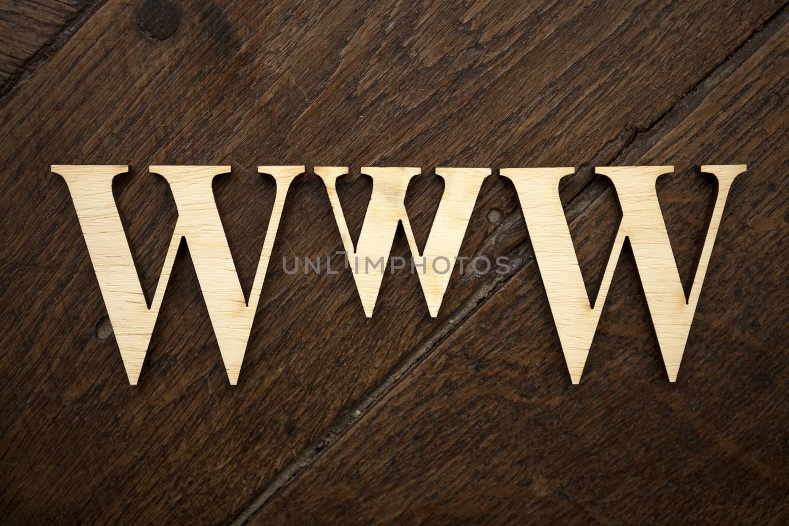 Wooden alphabet letters on old wooden surface