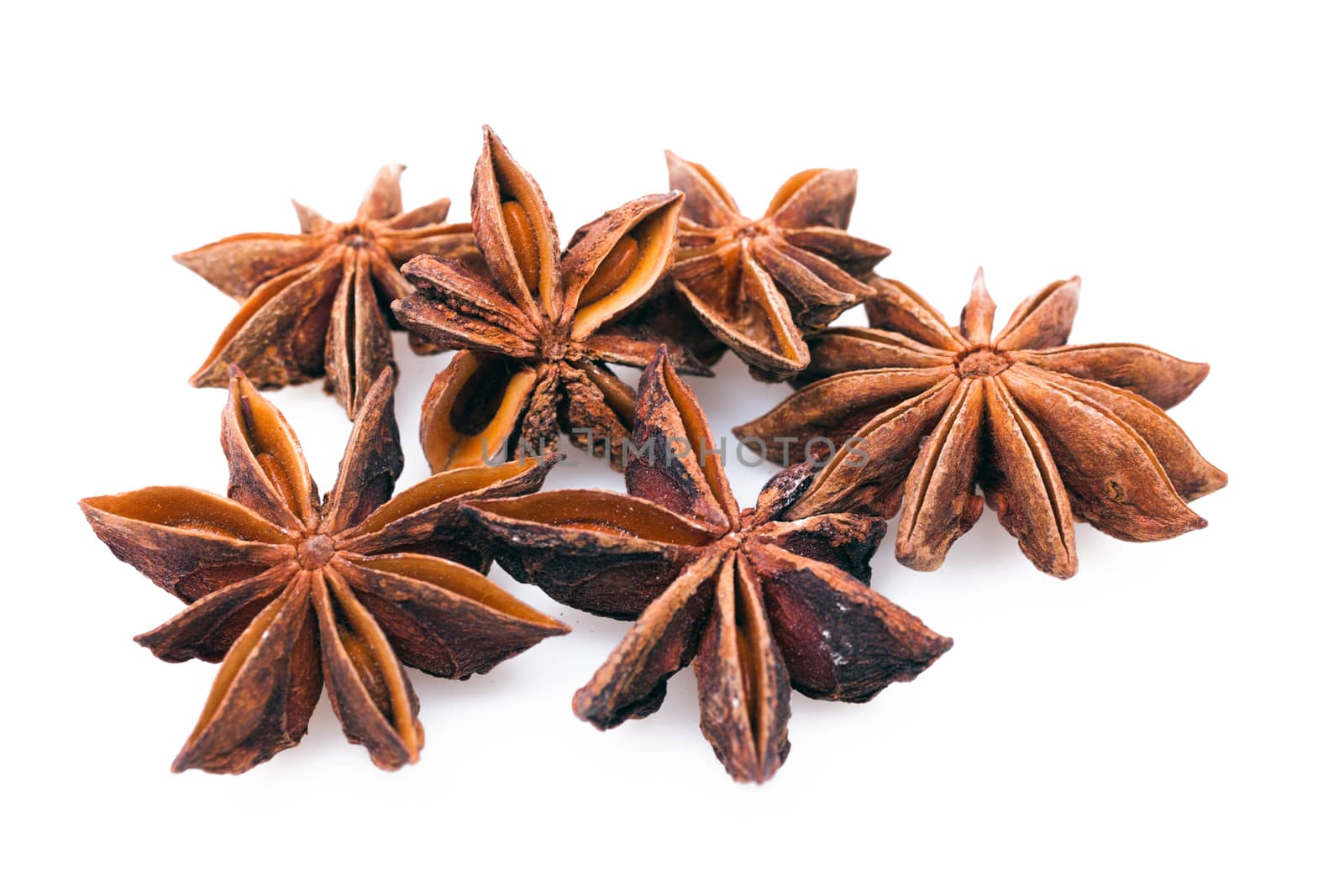 Anise stars on a white background