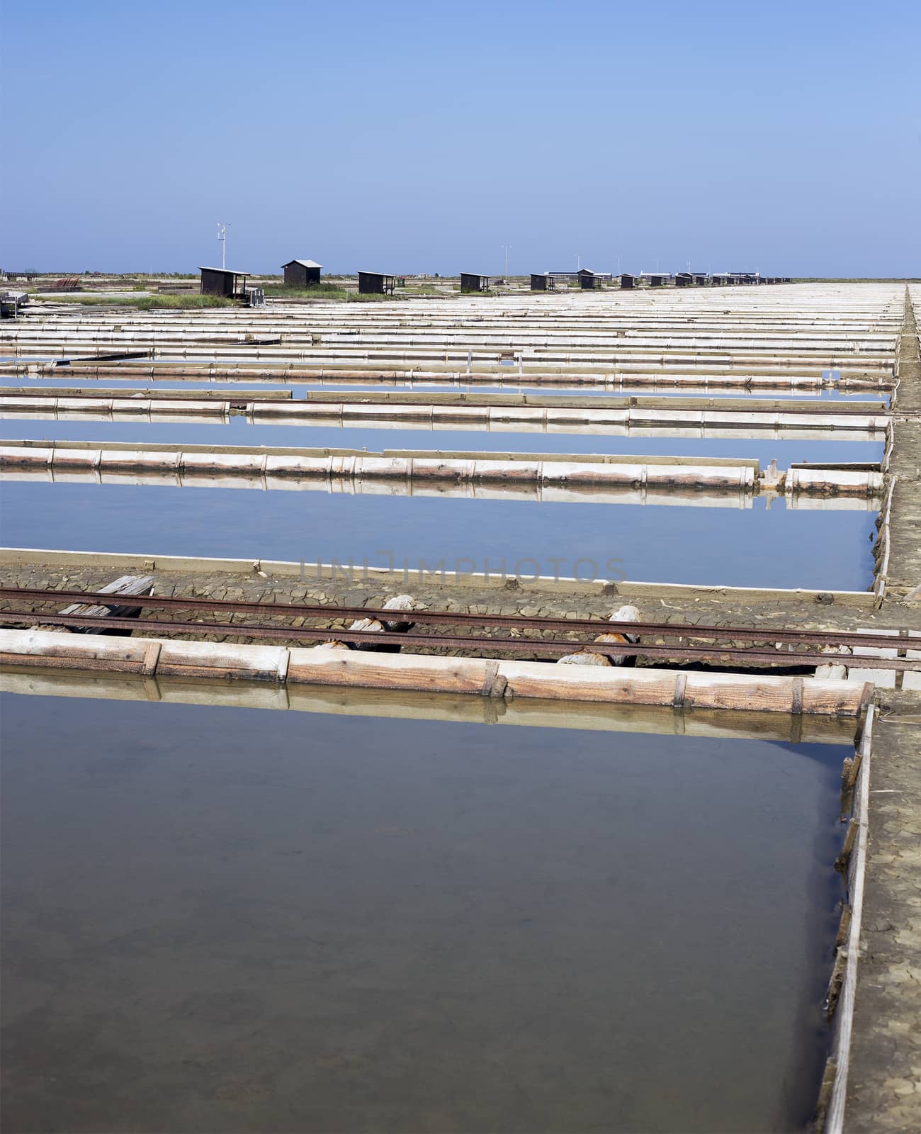 Old mining lake marine sedimentary salt, water tanks.