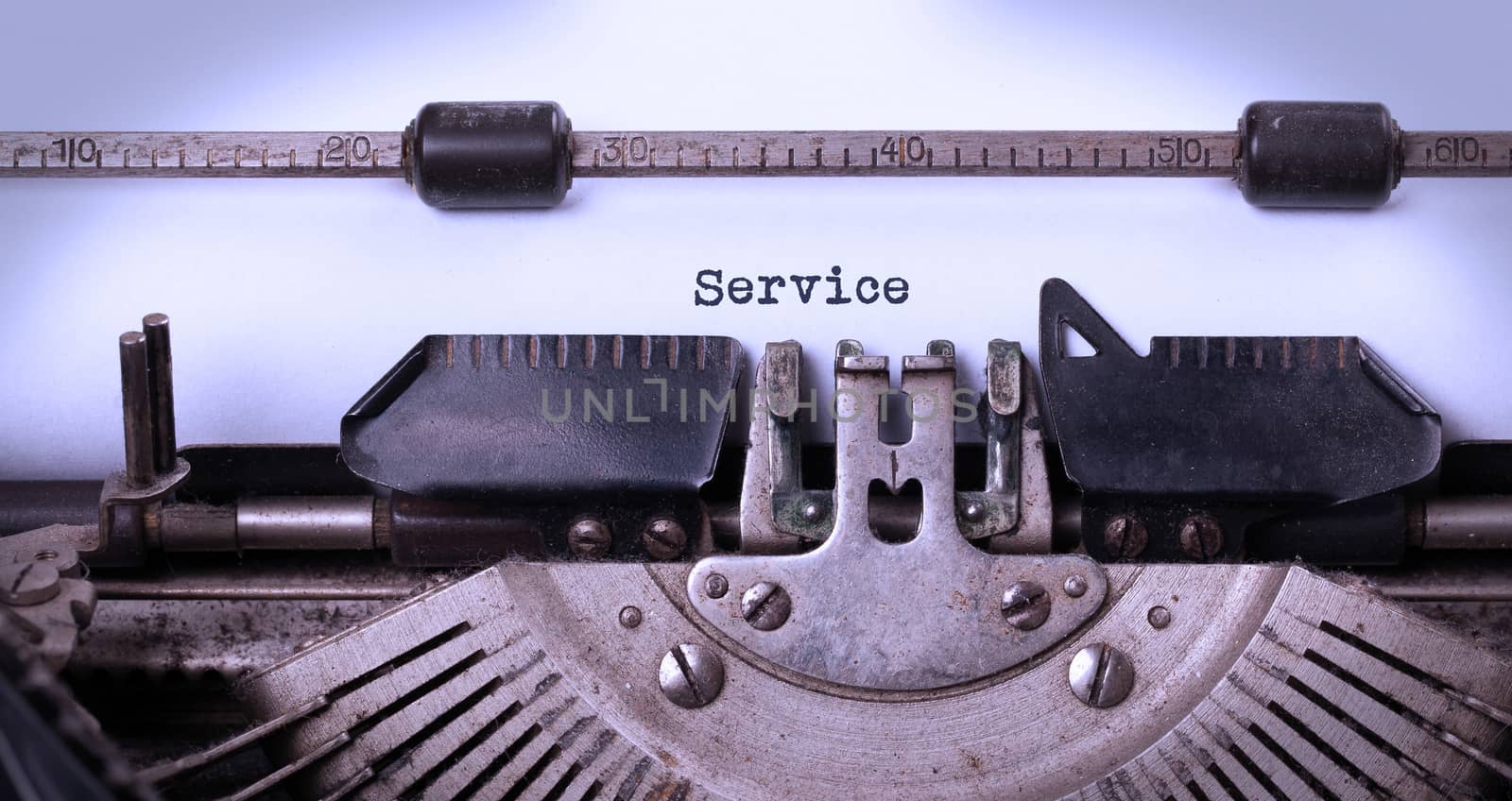 Vintage inscription made by old typewriter, service