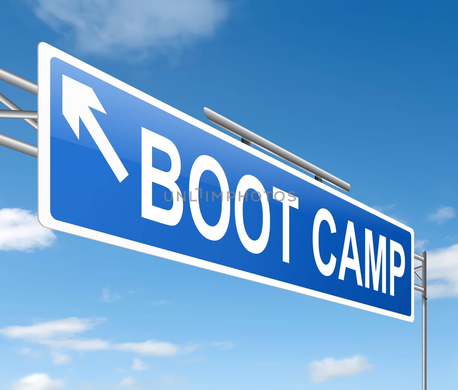Illustration depicting a sign with a boot camp concept.