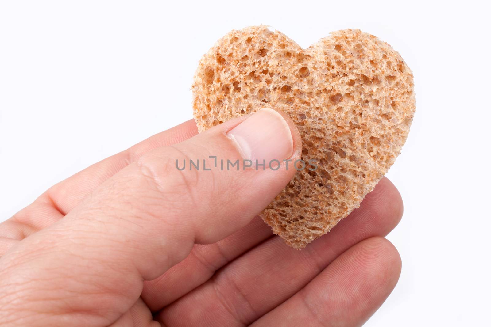 A piece of bread offered with love - isolated on white by Portokalis