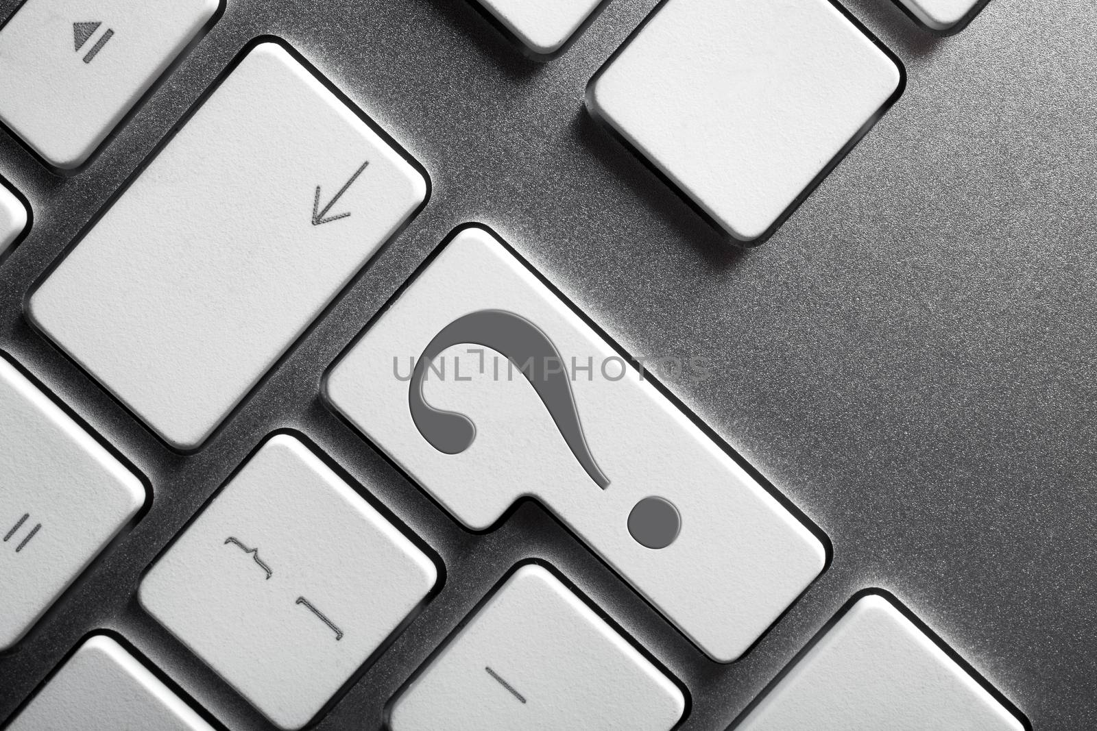 Close up of a keyboard with a big question mark featuring on Enter key