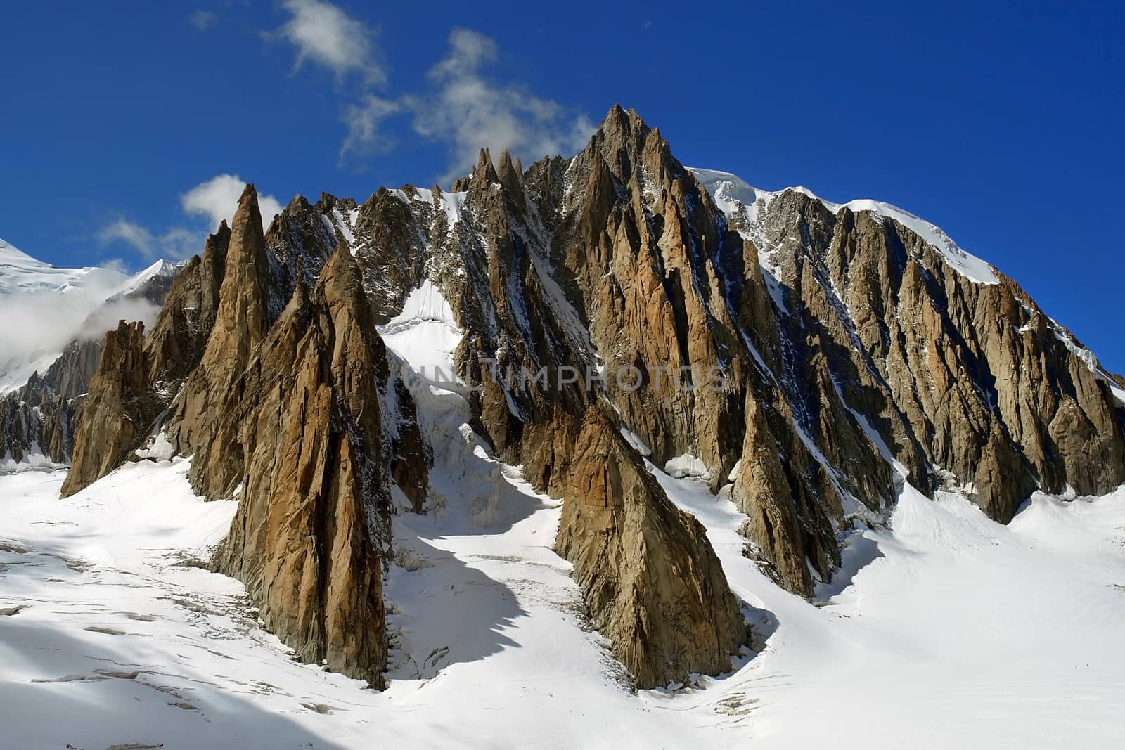 magnificent views of the steep snow-covered cliffs in the Swiss Alps