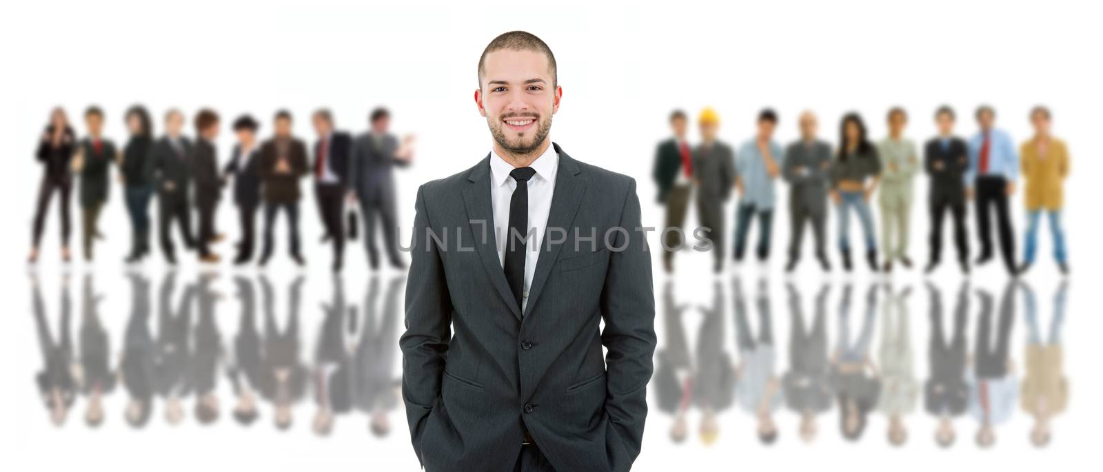 business man in front of a group of people