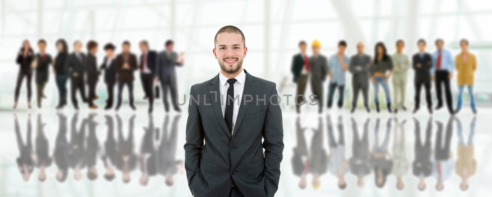 business man in front of a group of people