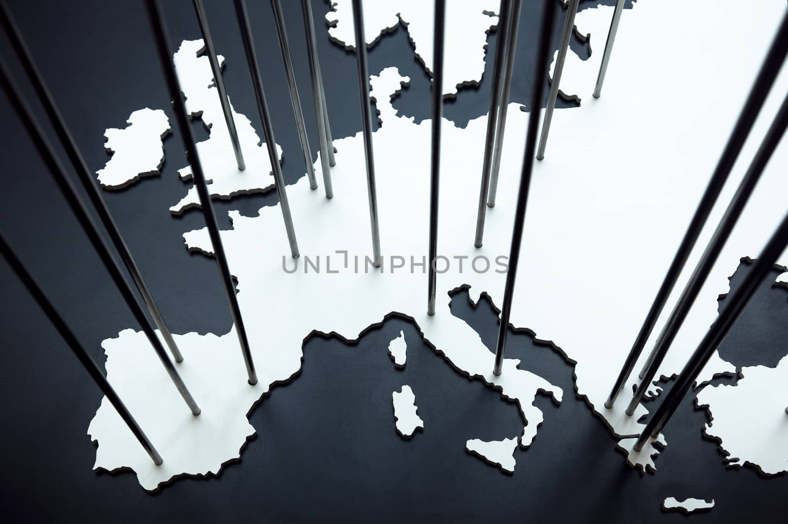 The map of Europe, with metal rods suitable for technological use