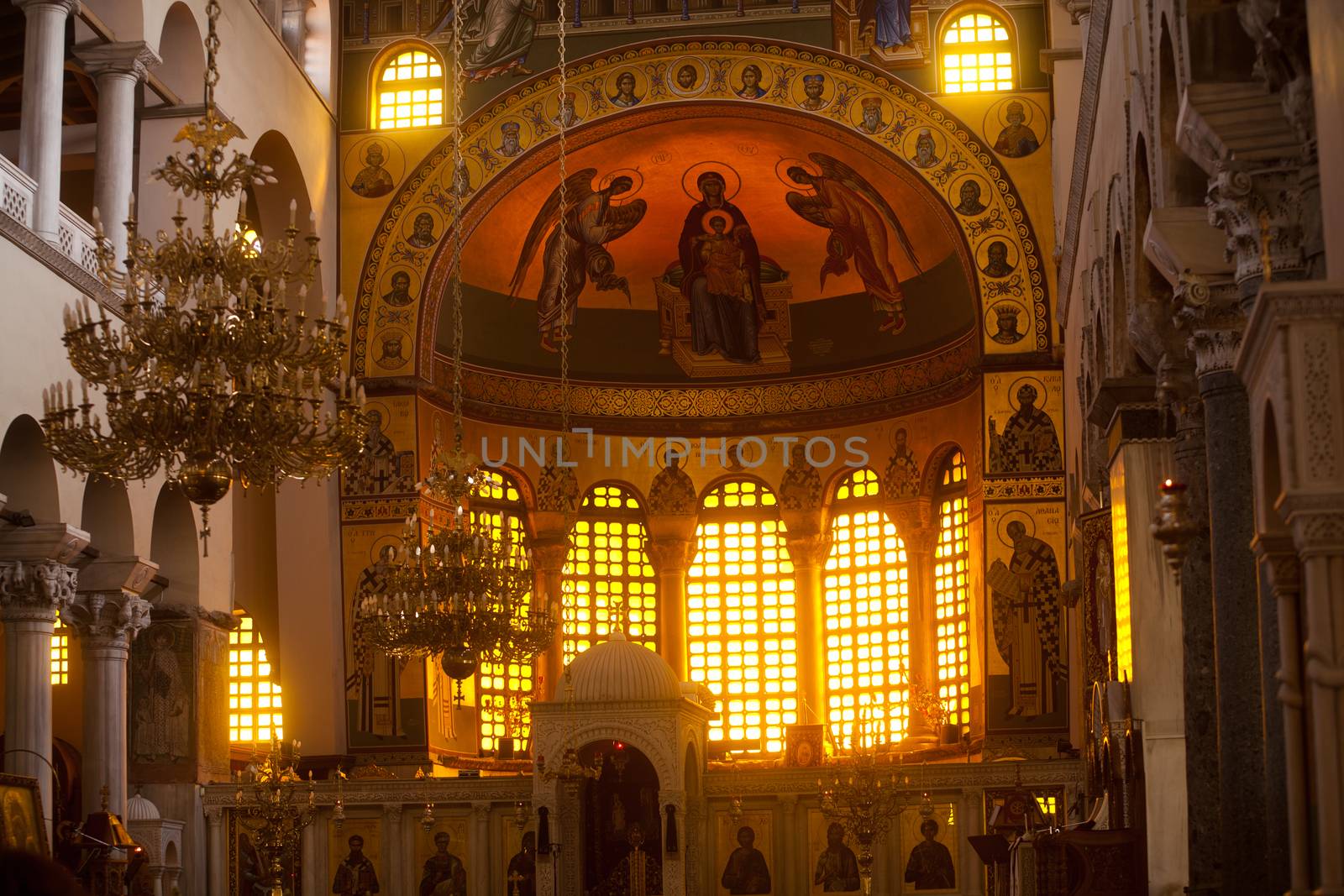 THESSALONIKI, GREECE - MARCH 16: Greek orthodox church interior, saint Demetrios of Thessaloniki on March16, 2012. It is part of the site Palaeochristian and Byzantine Monuments of Thessaloniki