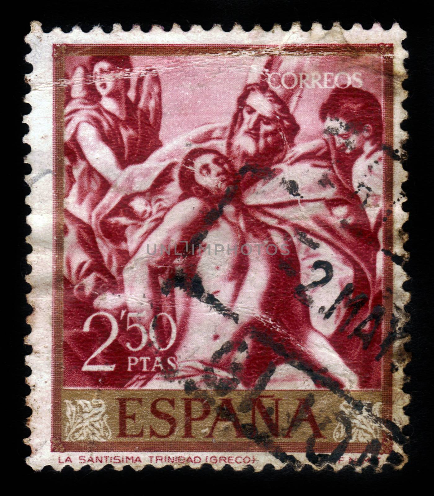 SPAIN - CIRCA 1961: A stamp printed by Spain shows the Holy Trinity by El Greco, series painters, circa 1961