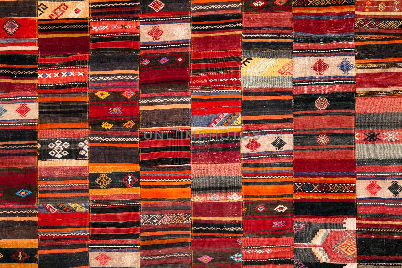 Greek traditional patchwork fabric handmade, in tonnes of orange