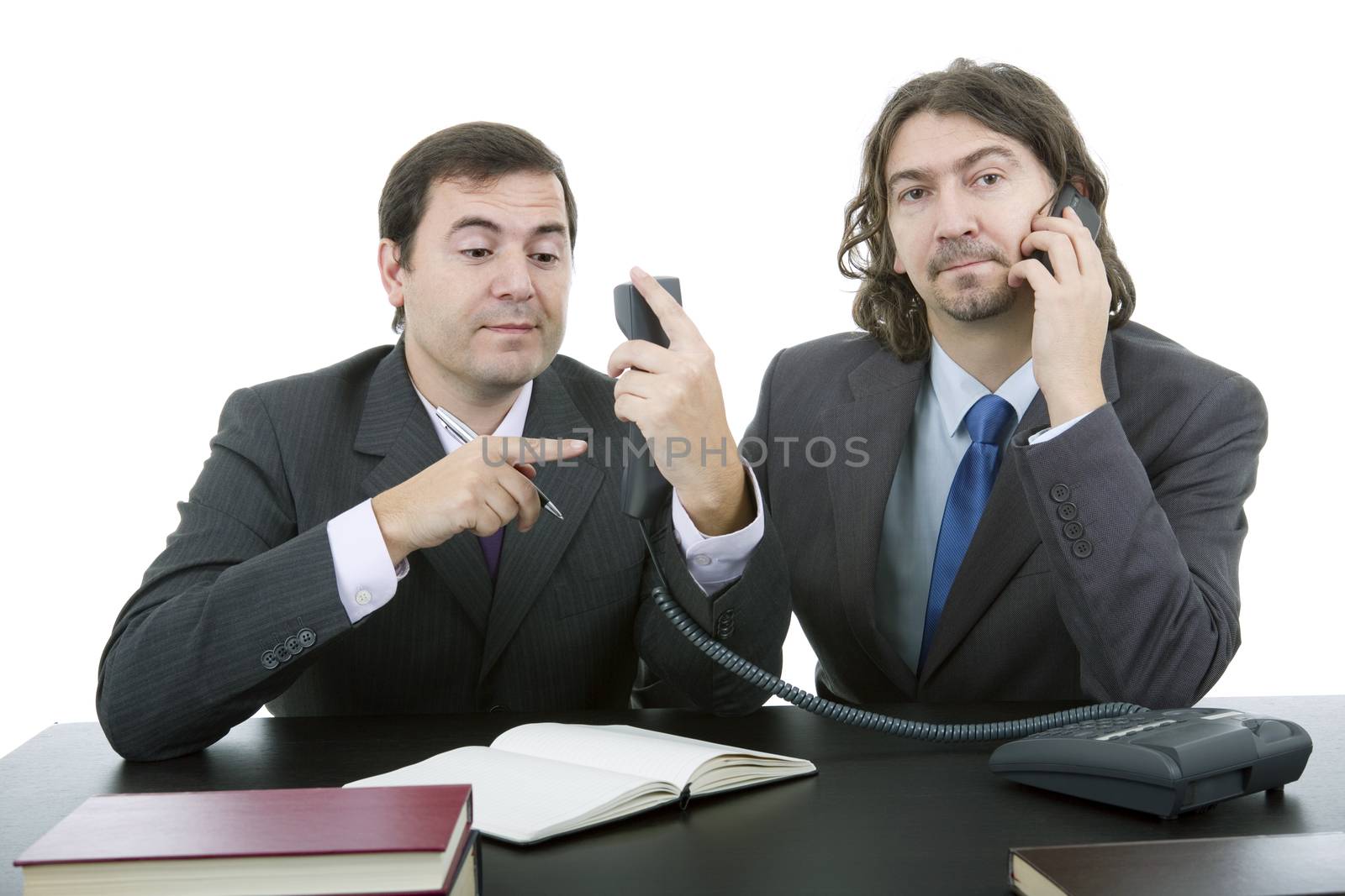 business team working at a desk, isolated on white