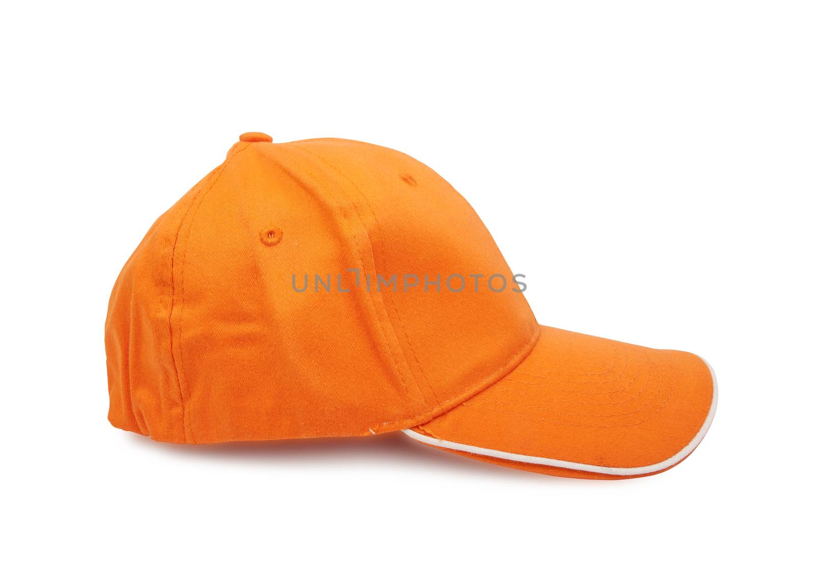 orange baseball cap isolated on white background, studio shot