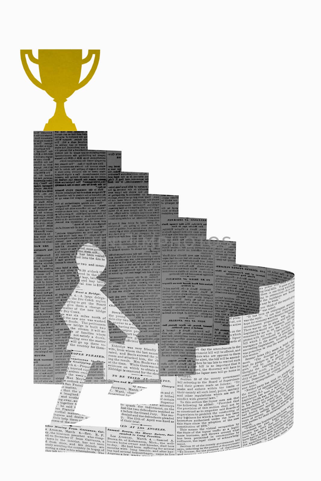 Businessman stepping up a staircase. Model made with Newspsper