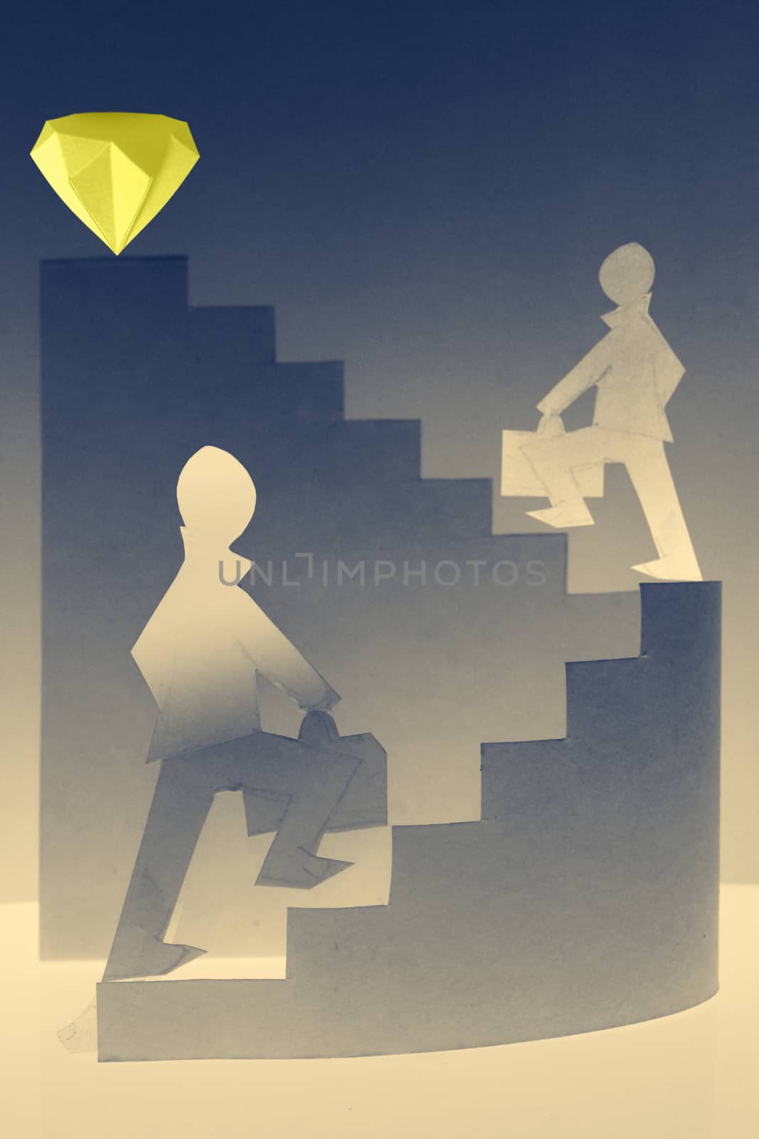 Businessman stepping up a staircase, achieve diamond