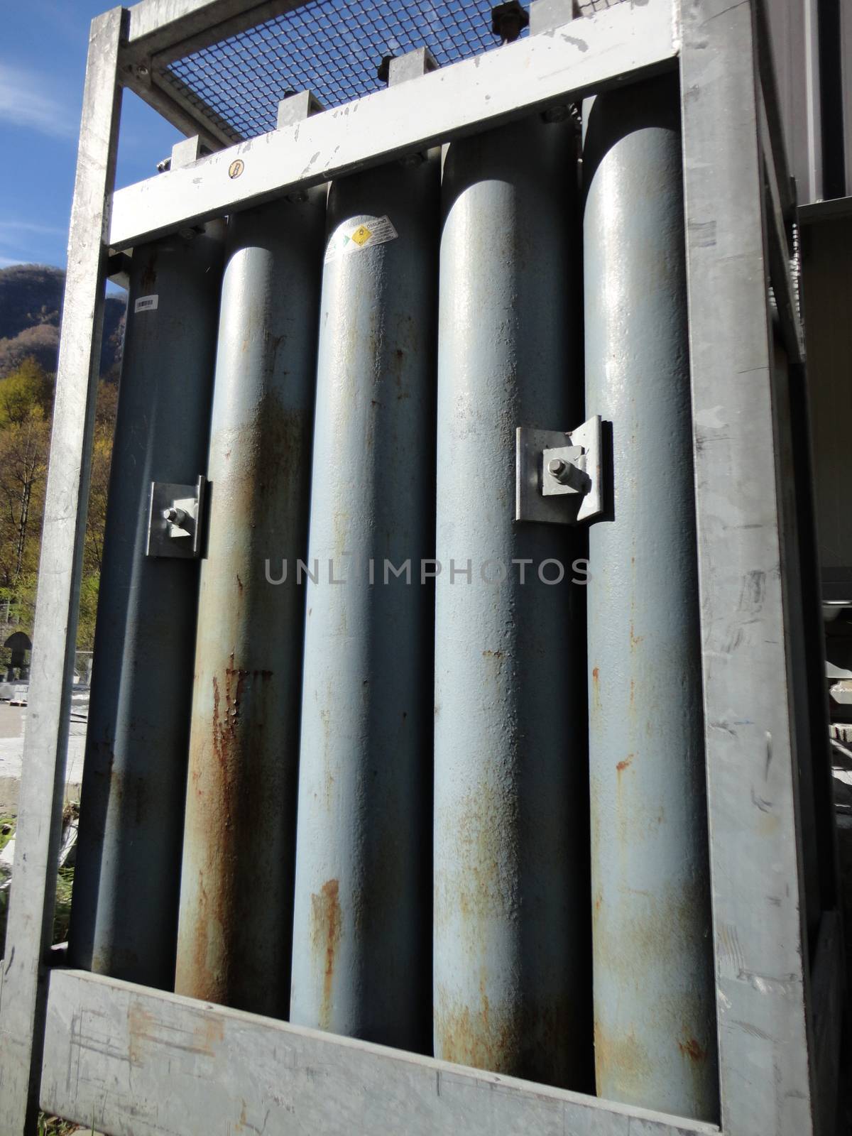 Industrial stock of used bottled/cylinders. Manufacture factory of granites
