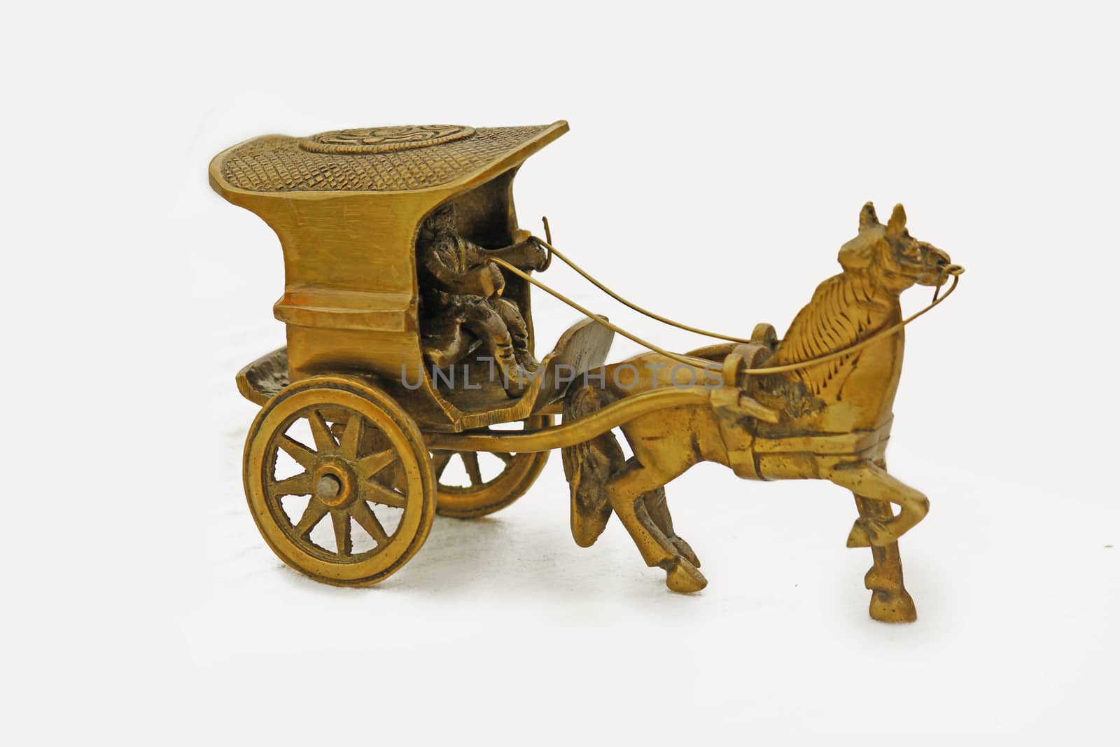 Antique Finish Brass Horse Cart Sculpture