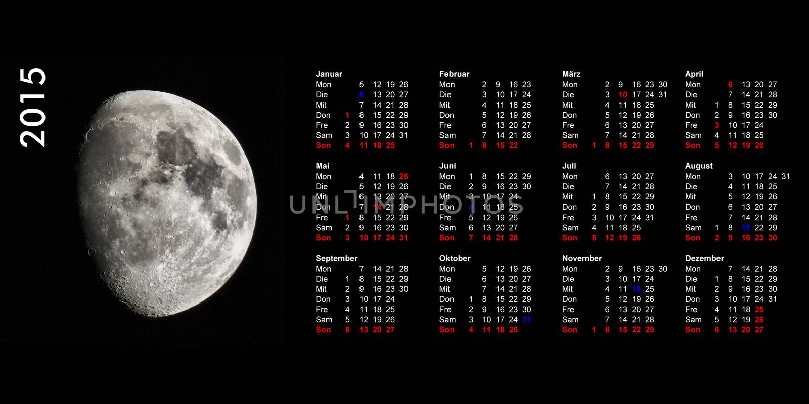 Year 2015 German calendar with public and bank holidays