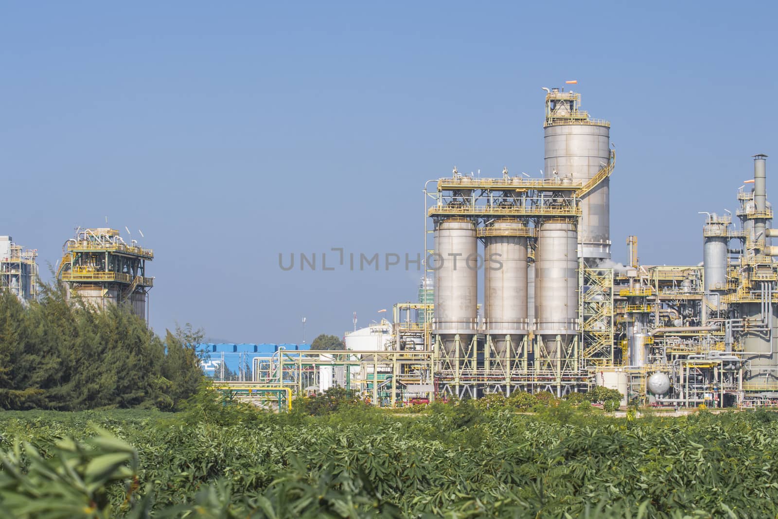 Silos in chemical factory with blue sky 