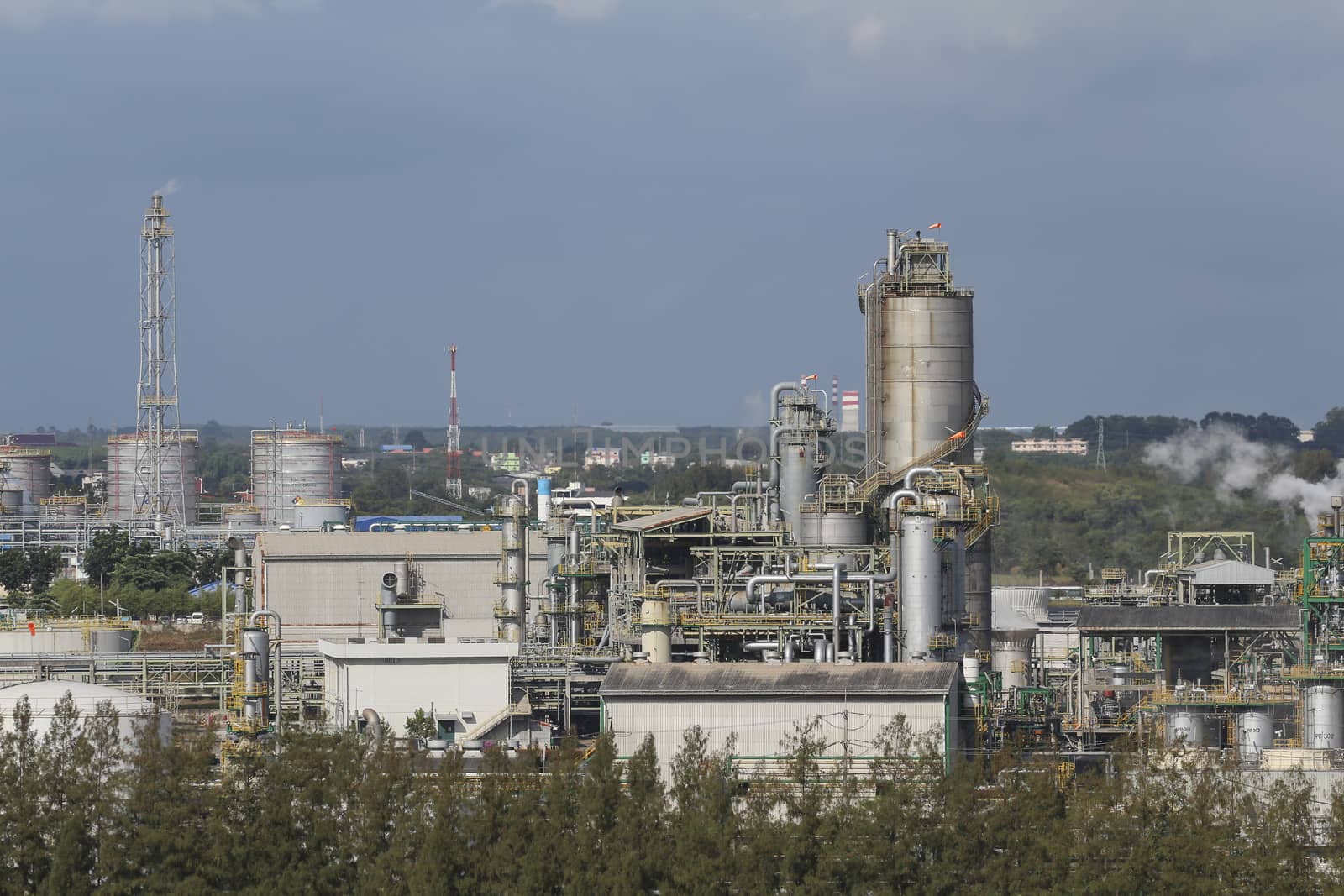 View of refinery industrial factory with cioud sky