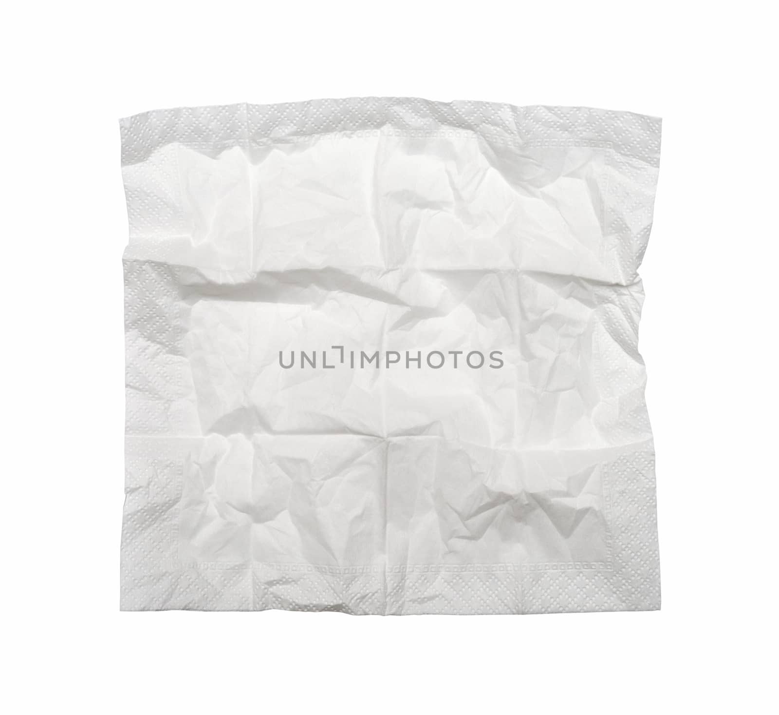 Square used napkin, isolated on white. With clipping path